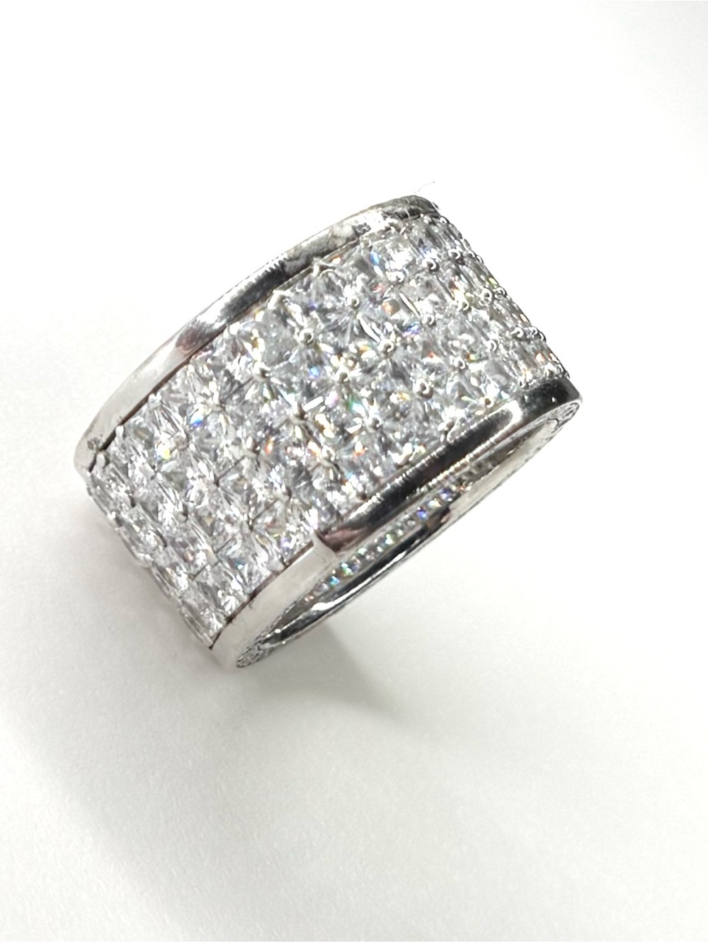 Solid Sterling Silver Band Ring With White CZ (4A) Stones. Gorgeous
